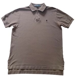 Chamois Tan Collared Button Up Polo by Ralph Lauren with a Black Pony.  Size=M